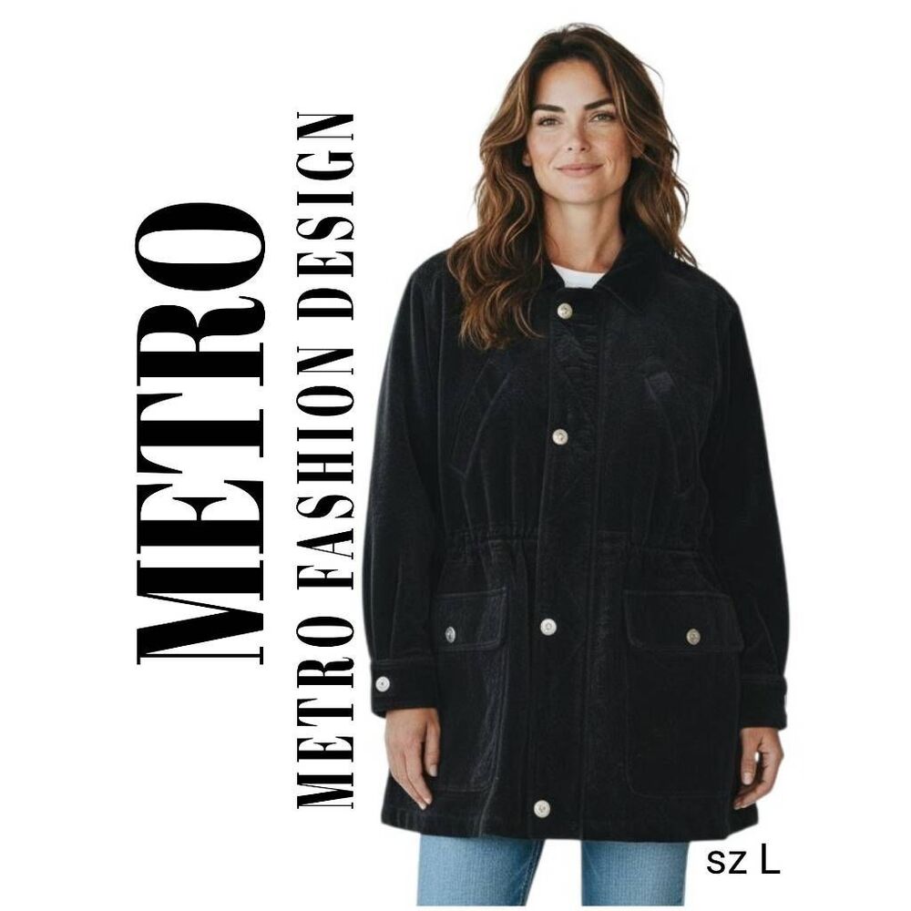 Black Velvety Warm Peacoat Winter Jacket Coat Metro Fashion Design
